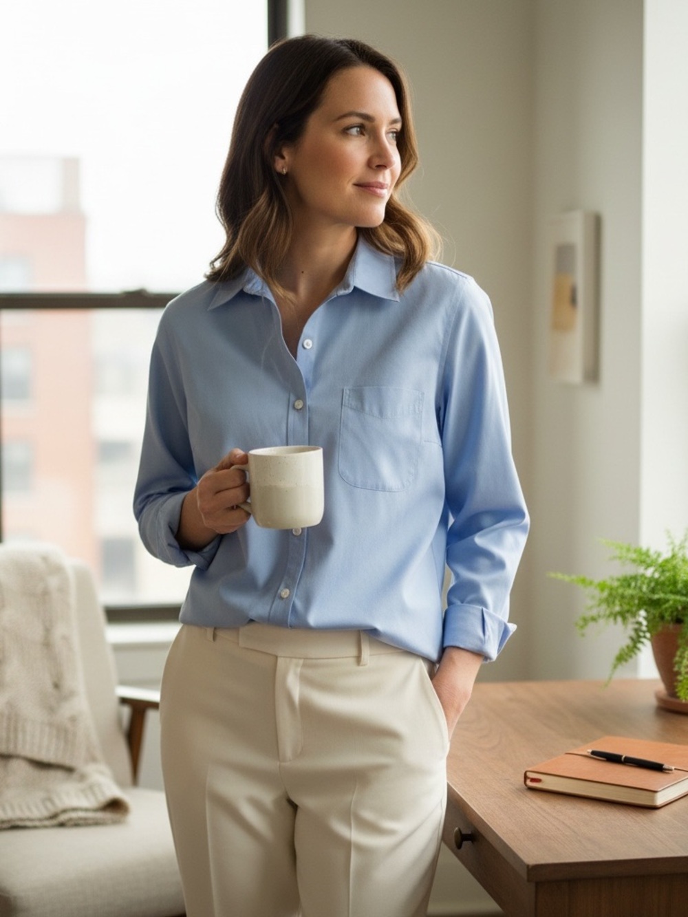 L.L.Bean Preppy Wrinkle Free Pinpoint Classic Oxford Cotton Shirt Blue Size M